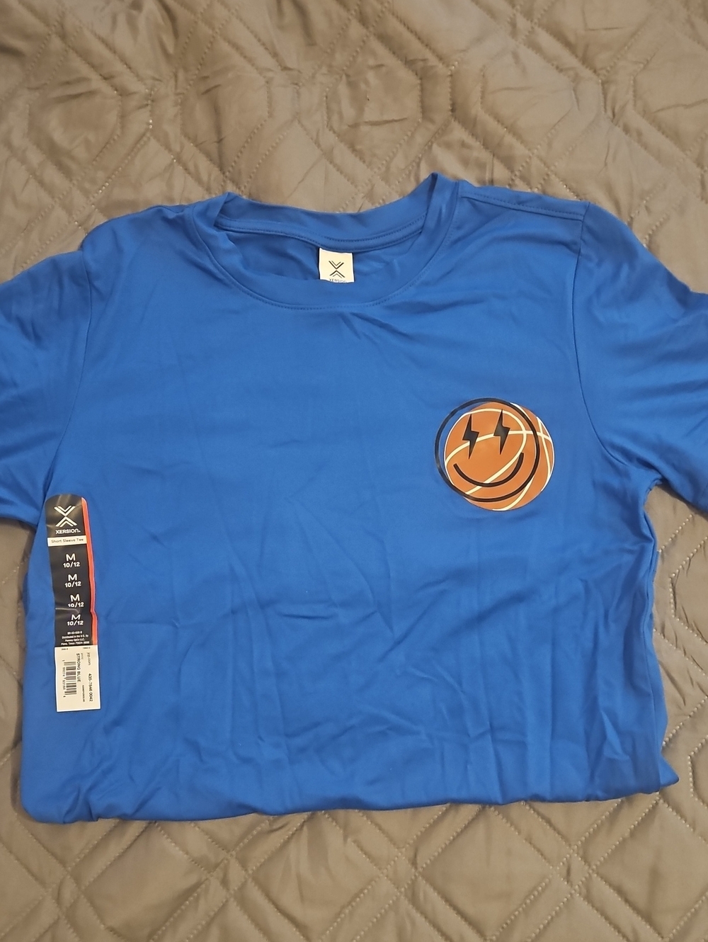 Xersion Blue Short Sleeve Tee with Orange Basketball Logo